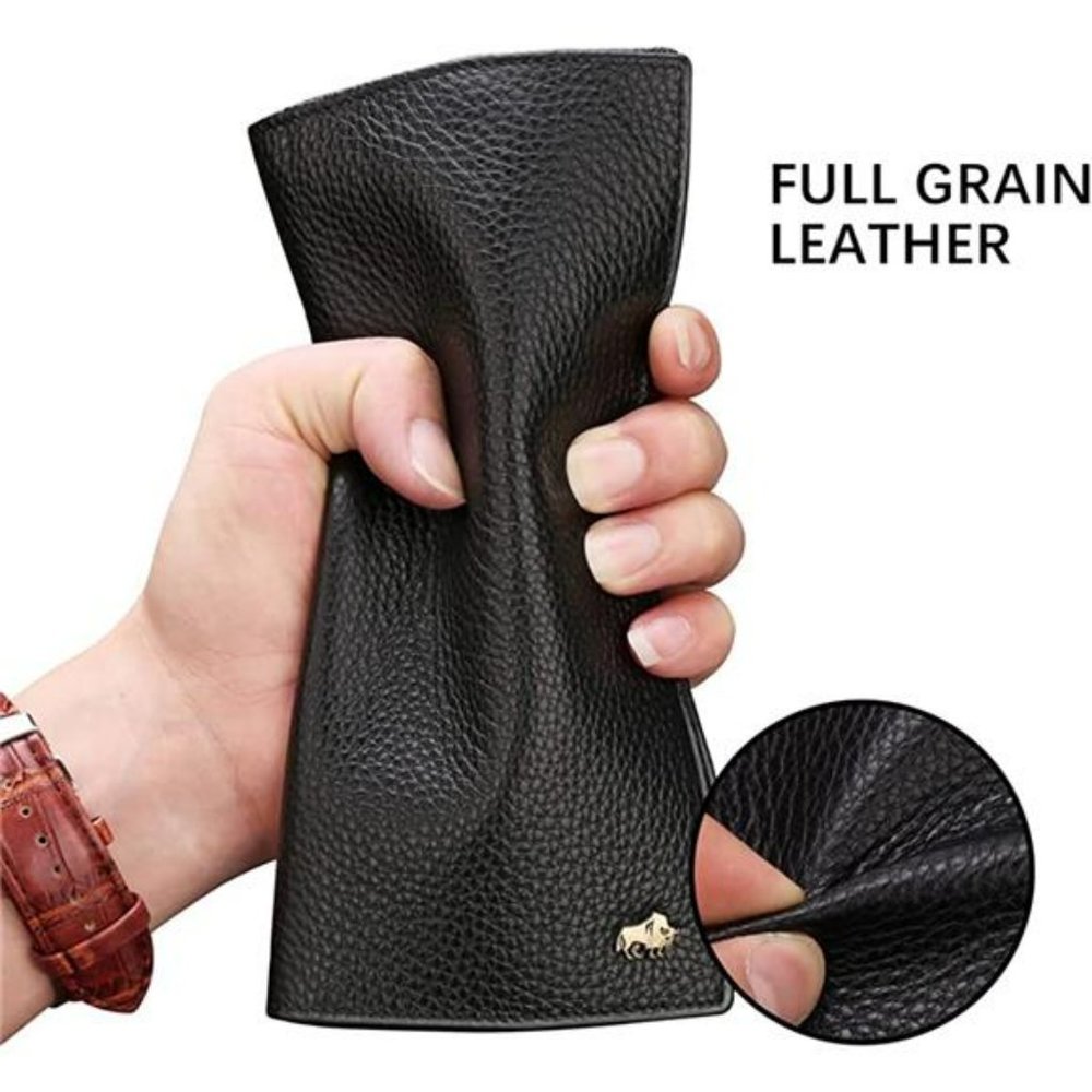 RFID Bifold Wallets Slim Credit Card Wallet Real Leather Mens Long Wallet - Picture 3 of 6